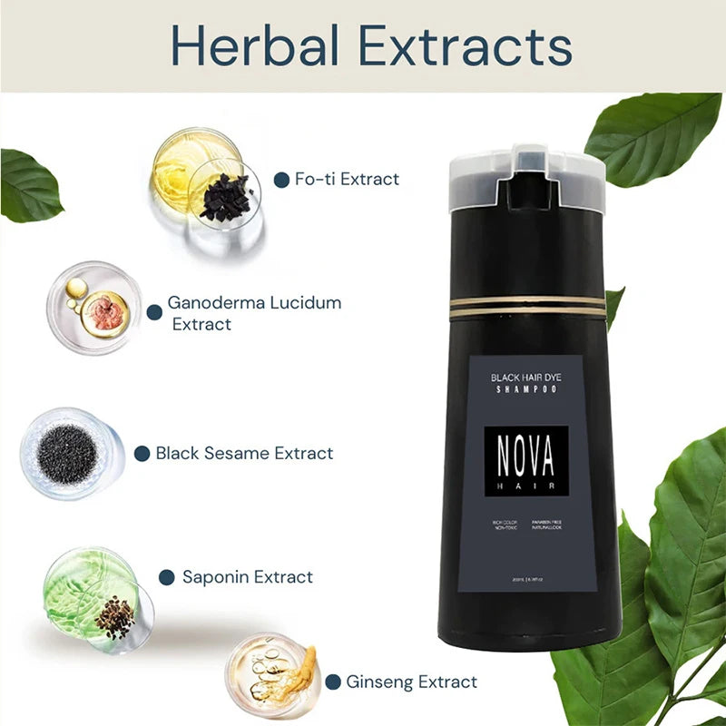 Nova Hair Dyeing Hair Care Shampoo 3-In-1 Natural Fast White Hair Dyed Black Hair Dye Lasting Convenience Men Women Hair Care