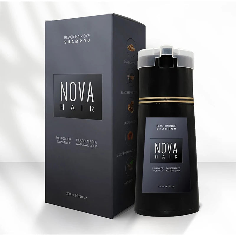 Nova Hair Dyeing Hair Care Shampoo 3-In-1 Natural Fast White Hair Dyed Black Hair Dye Lasting Convenience Men Women Hair Care
