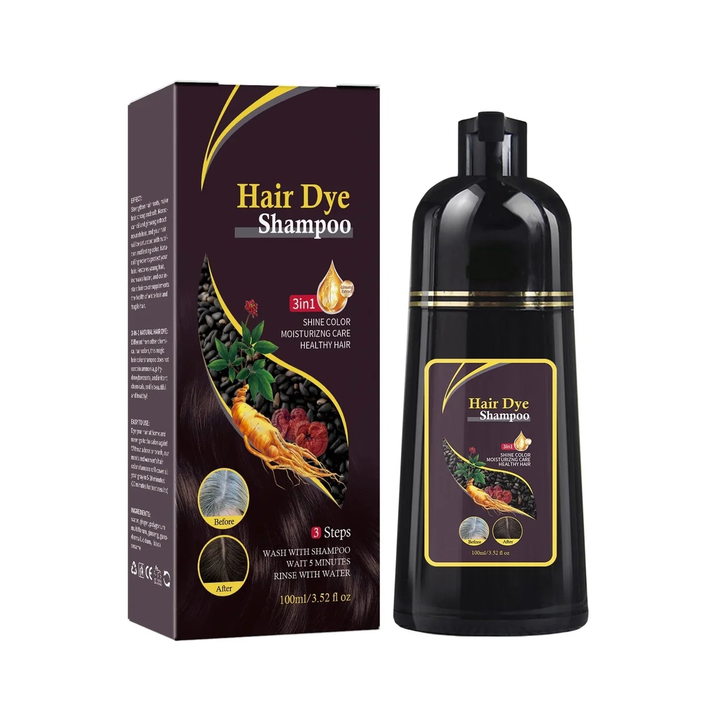 Nova Hair Dyeing Hair Care Shampoo 3-In-1 Natural Fast White Hair Dyed Black Hair Dye Lasting Convenience Men Women Hair Care