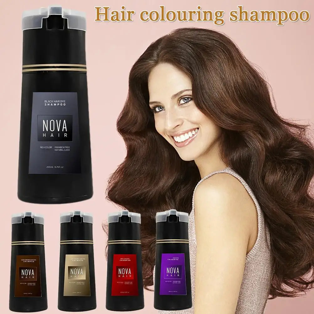 Nova Hair Dyeing Hair Care Shampoo 3-In-1 Natural Fast White Hair Dyed Black Hair Dye Lasting Convenience Men Women Hair Care