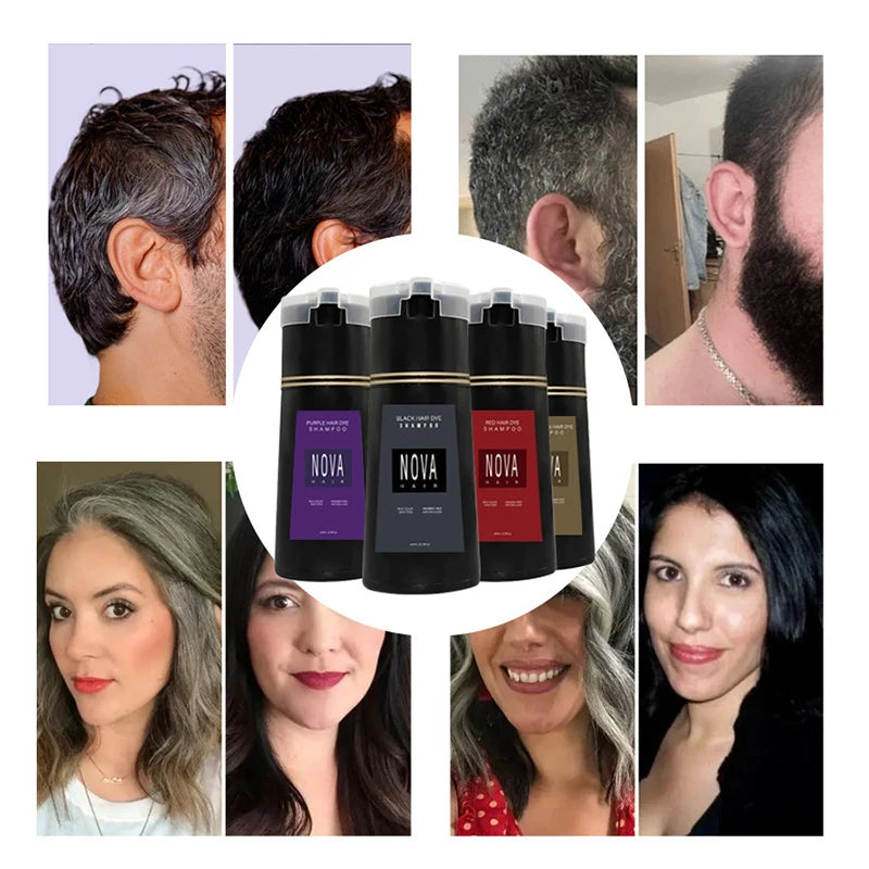 Nova Hair Dyeing Hair Care Shampoo 3-In-1 Natural Fast White Hair Dyed Black Hair Dye Lasting Convenience Men Women Hair Care
